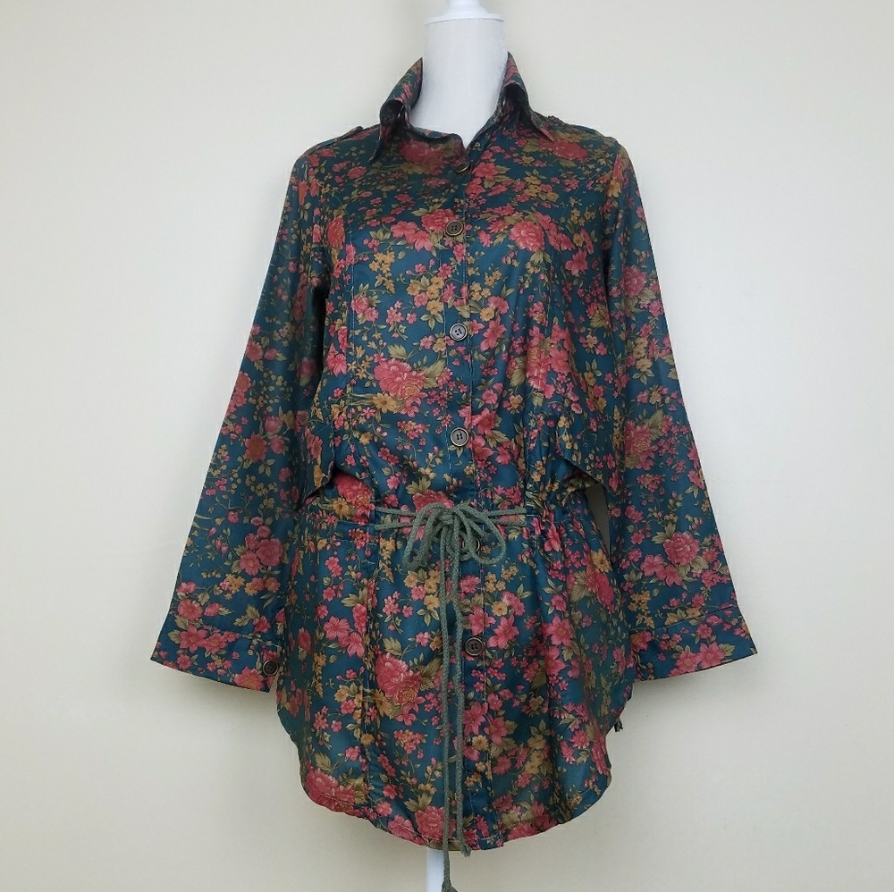 Hua Cheng Floral Army Style Tunic Size Medium NWT